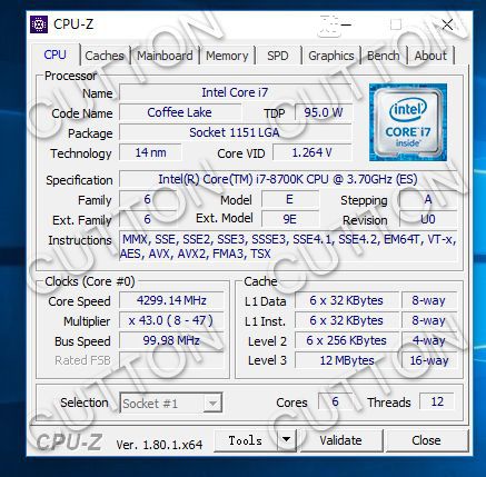 Intel Core i7 8700K CPUz