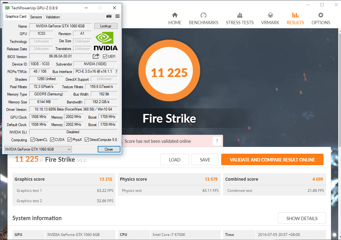 NVIDIA GeForce GTX 1060 Fire Strike Performance