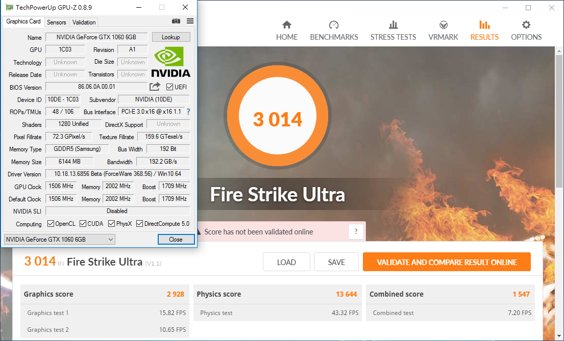 NVIDIA GeForce GTX 1060 Fire Strike Ultra 1
