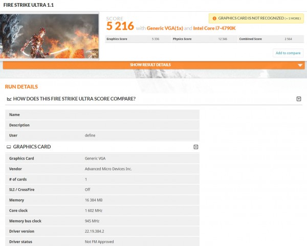 AMD Radeon Vega Frontier 3DMark Fire Strike Ultra