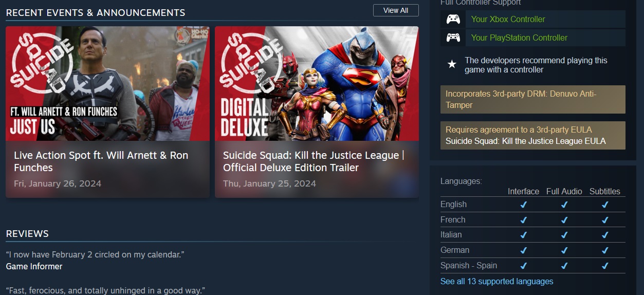 Suicide Squad Kill the Justice League Denuvo Anti Tamper