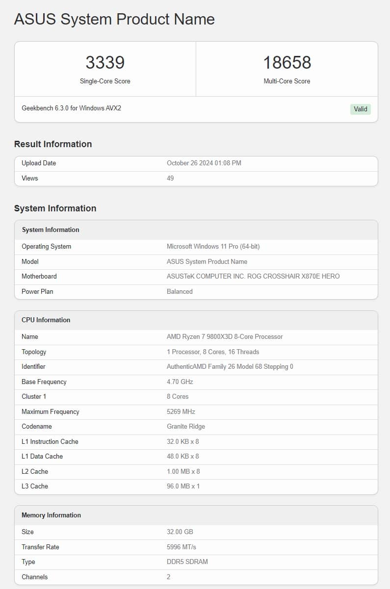 Geekbench Ryzen 9800X3D