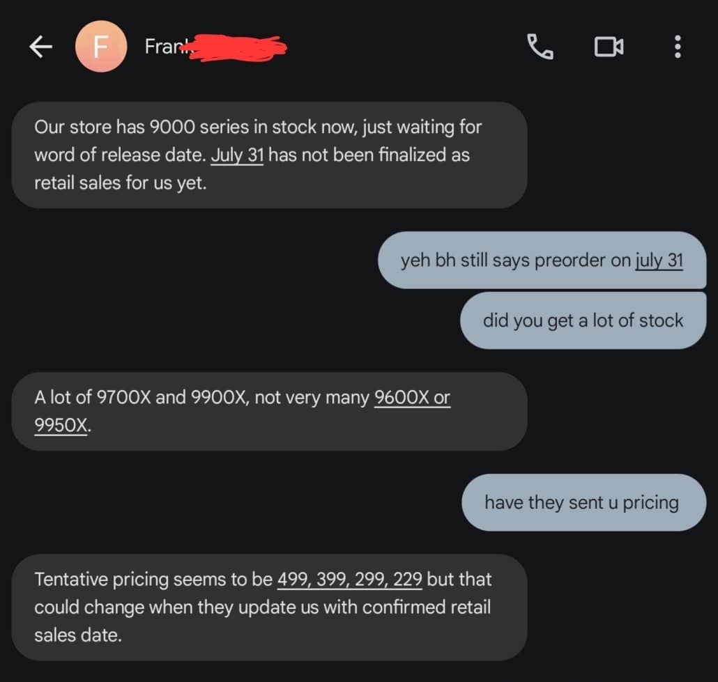 9950X 499 9900X 399 9700X 299 9600X 229