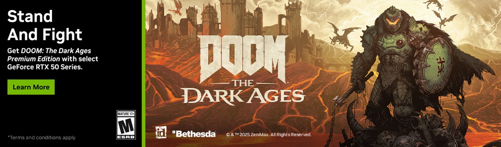 doom the dark ages geforce rtx 50 series gpu and laptop bundle gfe grd 1144x298 banner