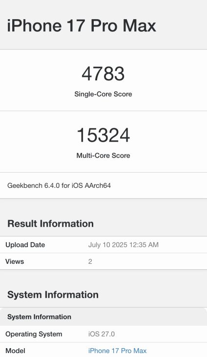 Fake A19 Pro Geekbench 6 results 424x728