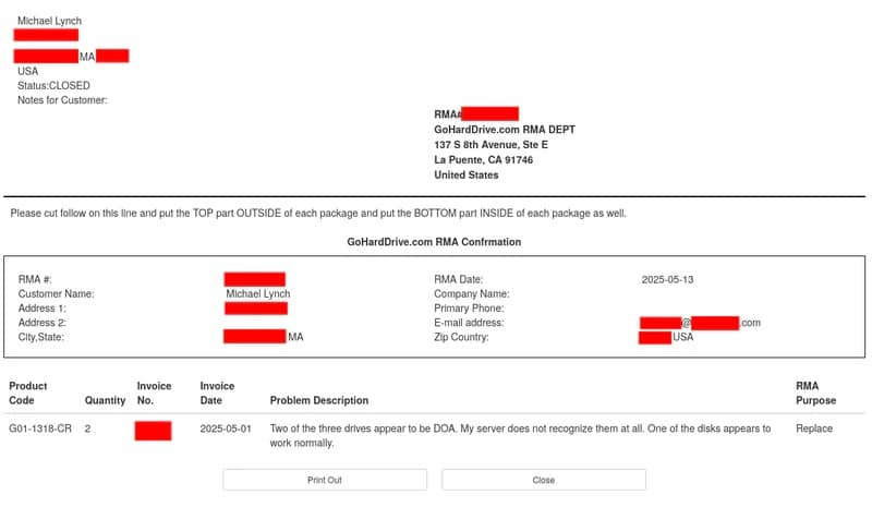 RMA number