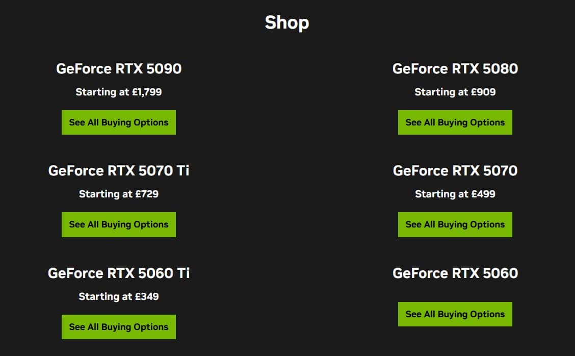 Nvidia RTX 50 series MSRP