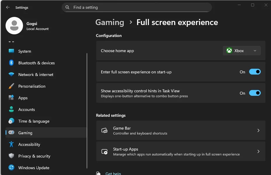 guide for enabling the full screen experience on the rog v0 pnkyzl1bzlpf1