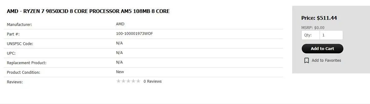 AMD Ryzen 7 9850X3D замечен у ритейлеров с ценником около 500 долларов