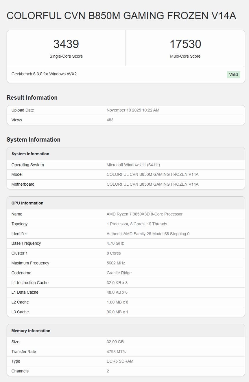 COLORFUL CVN B850M GAMING FROZEN V14A