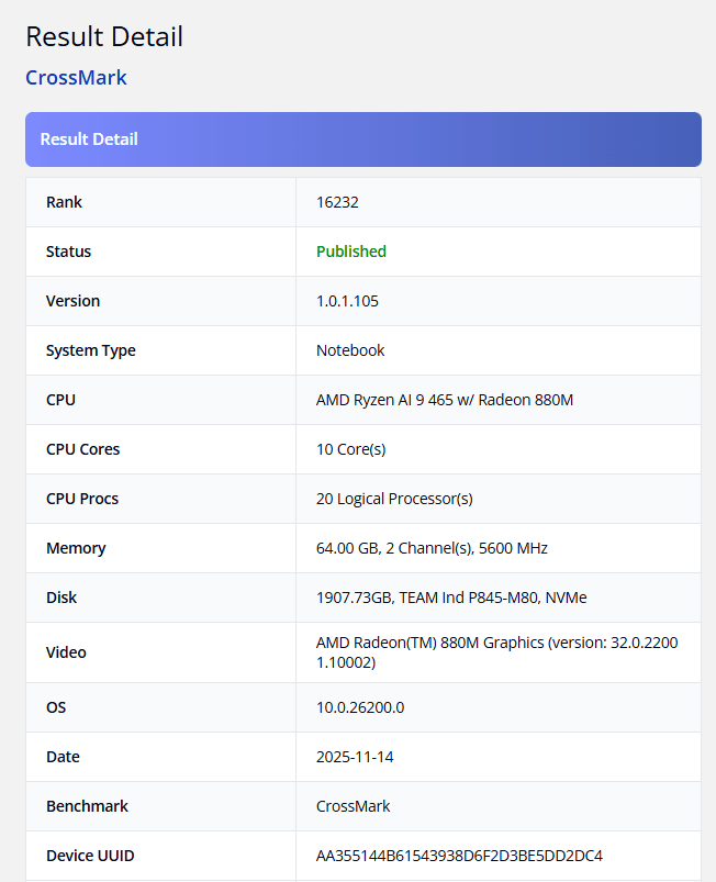 Bapco Ryzen AI 9 465