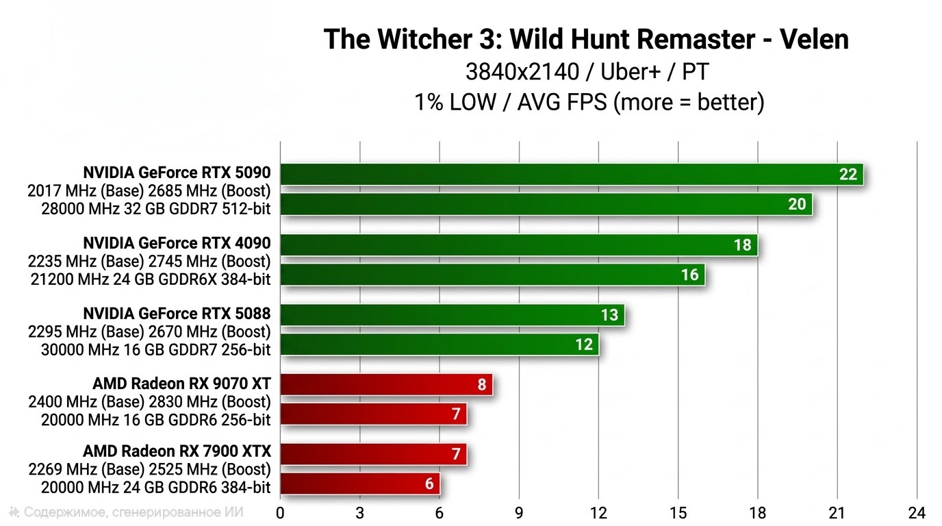 The Witcher 3 Remastered выжала из RTX 5090 всего 22 FPS в нативном 4K