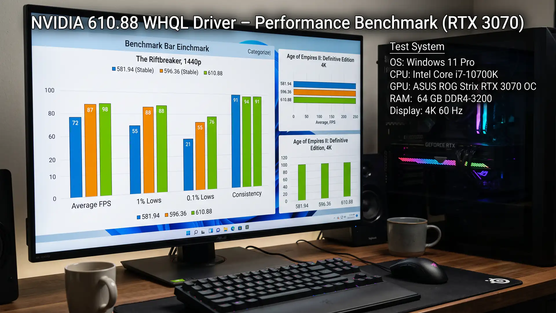Анализ работы драйвера NVIDIA 610.88 WHQL на видеокарте ASUS ROG Strix RTX 3070 OC