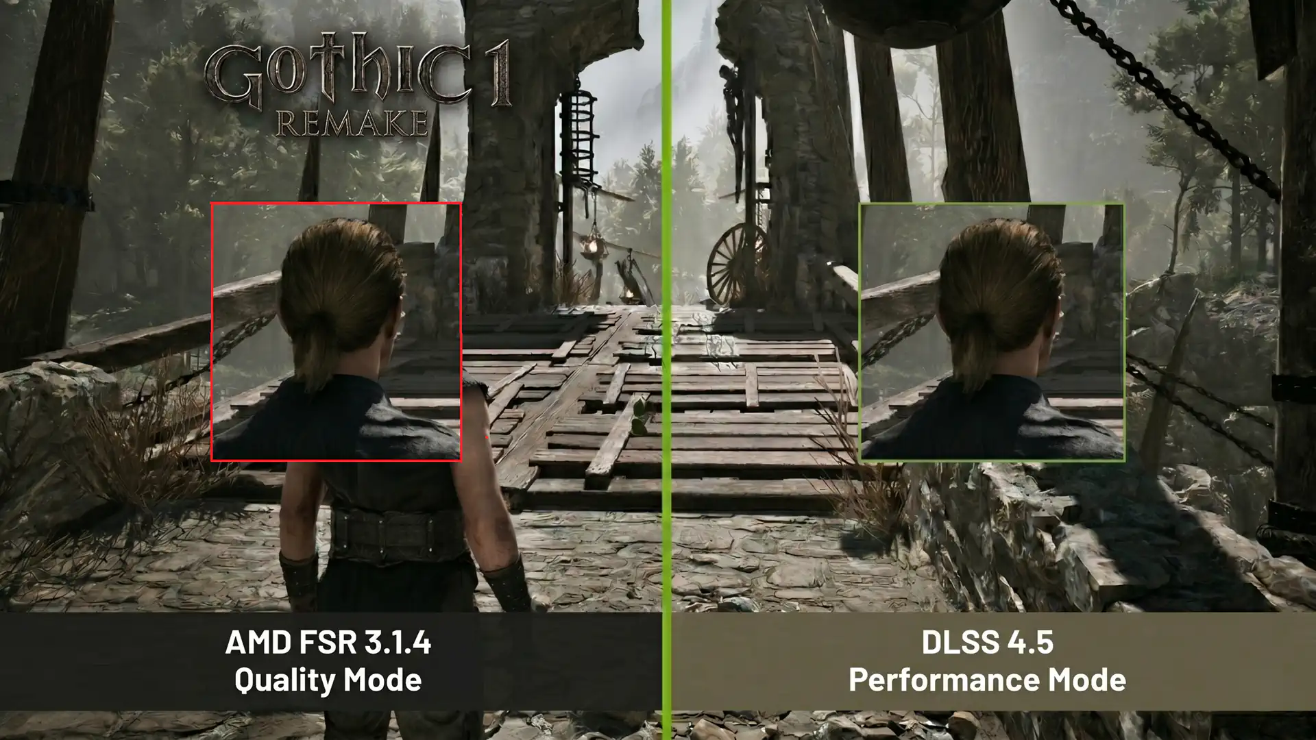 Gothic 1 Remake: бенчмарки апскейлеров NVIDIA DLSS 4.5, AMD FSR 3.1.4, Intel XeSS 1.3.1 и Unreal TSR.