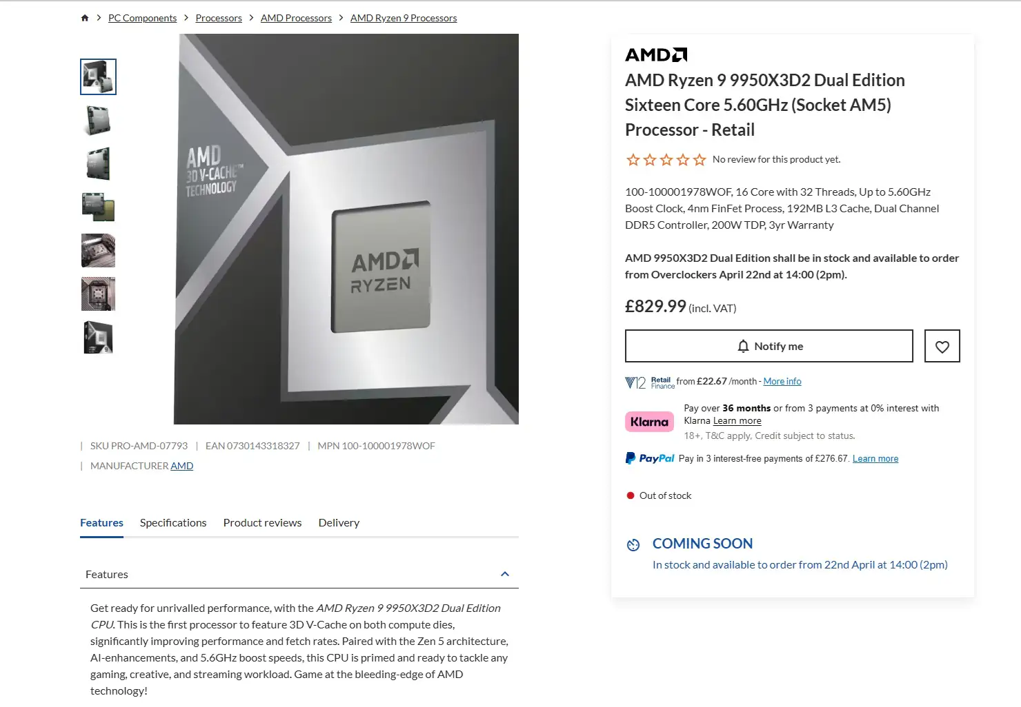 AMD Ryzen 9 9950X3D2 Dual Edition Sixteen Core 5.60GHz Socket AM5 Processor Retail gpu