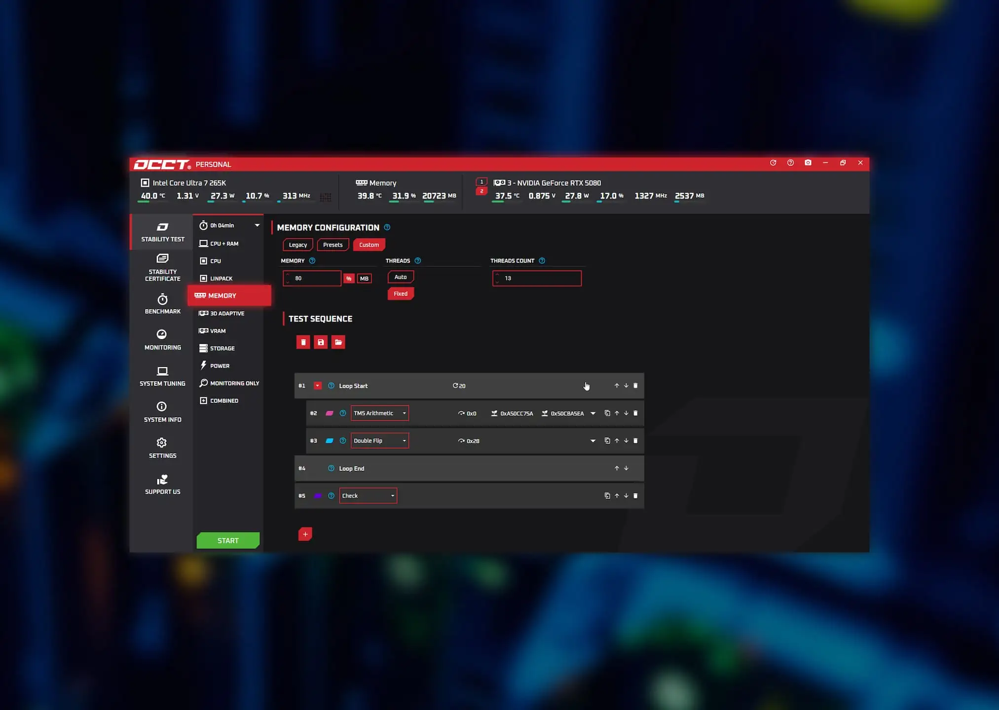 OCCT v17 Beta получила полностью переработанный тест памяти с модульной системой