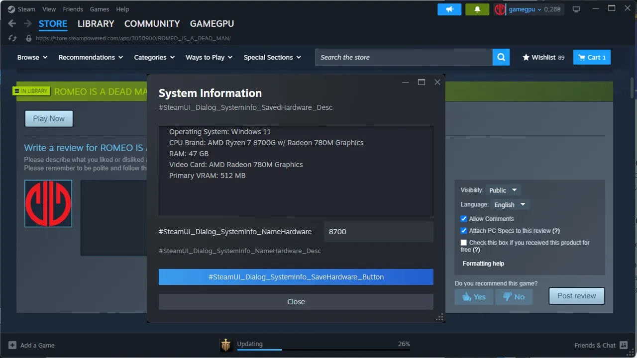 Steam Beta позволяет прикреплять характеристики ПК к отзывам