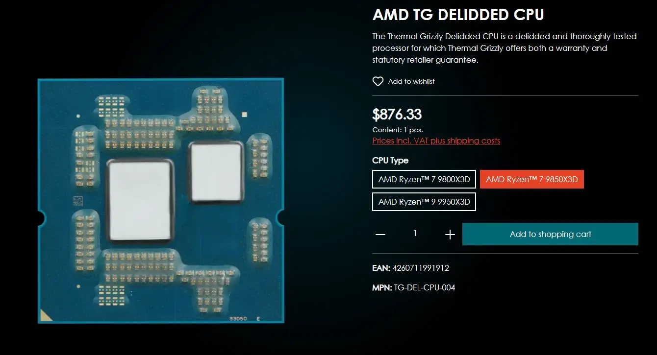 Thermal Grizzly продает скальпированные процессоры Ryzen 9000X3D