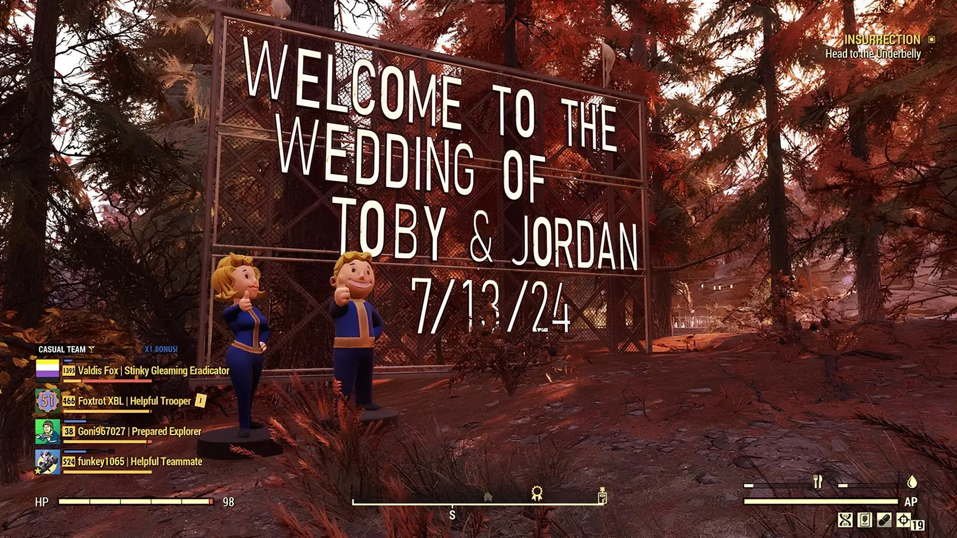 Игроки Fallout 76 нашли трогательное место свадьбы Тоби и Джордана