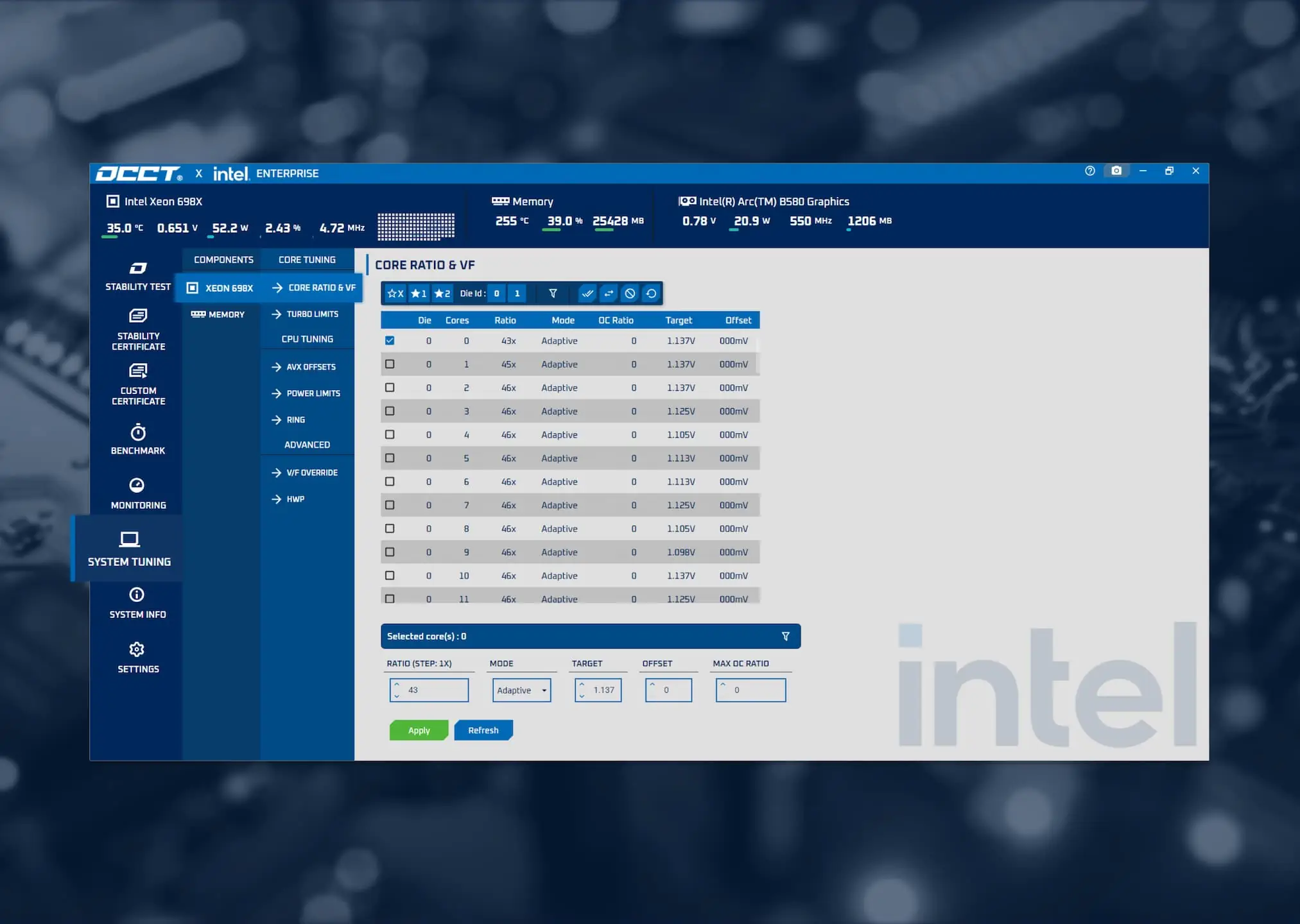 Intel интегрирует настройки процессора в стресс-тест OCCT