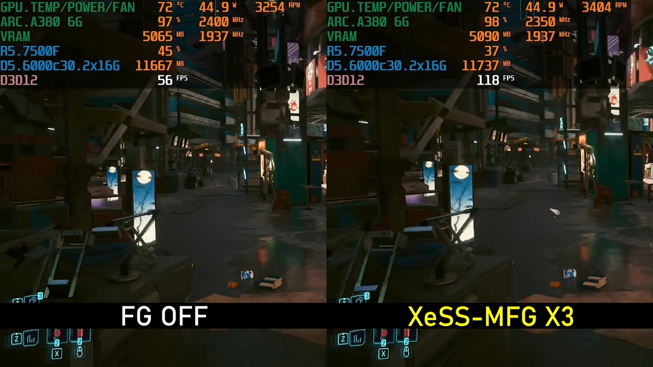 120 FPS в Cyberpunk 2077 с Intel XeSS 3 на бюджетной Arc A380