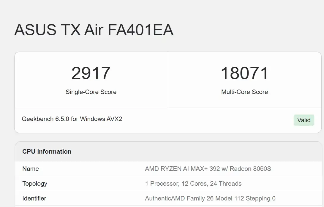 AMD Ryzen AI Max+ 392 «Strix Halo» протестирован в Geekbench