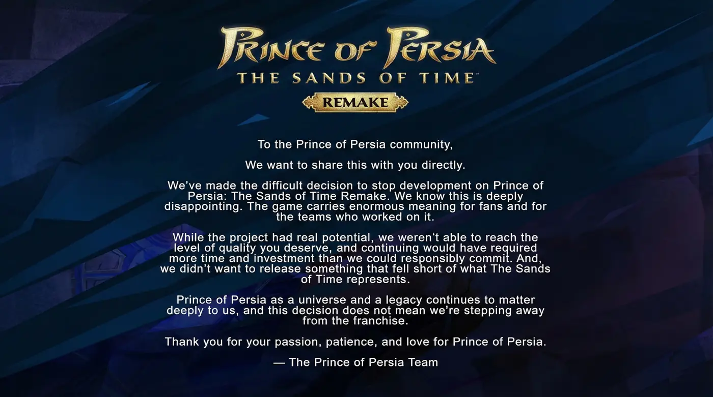 Ubisoft официально отменила ремейк Prince of Persia: The Sands of Time