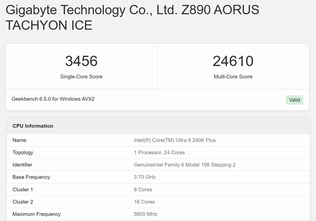 Intel Core Ultra 9 290K Plus замечен в Geekbench