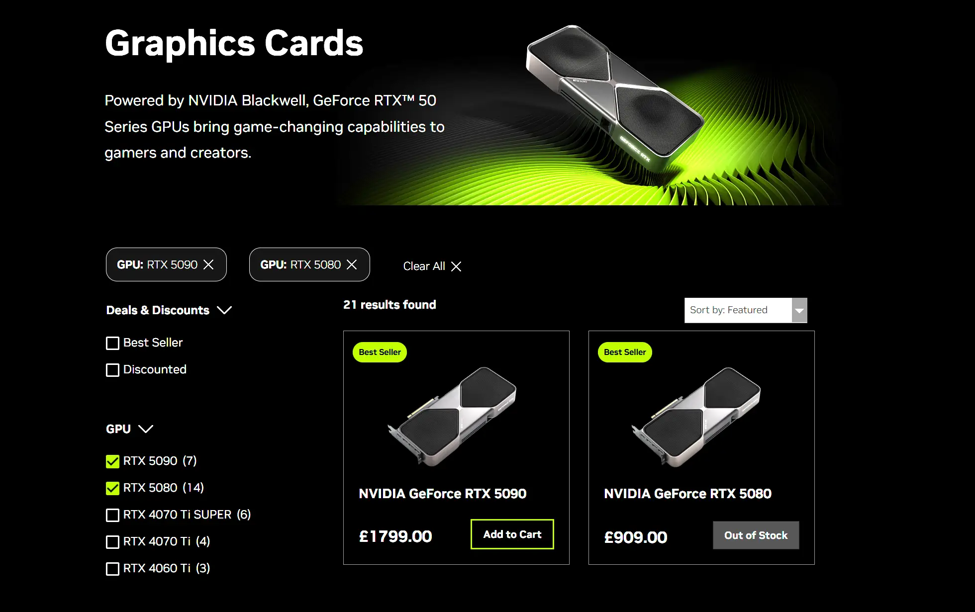 В британском магазине NVIDIA появились RTX 5090 и 5080 Founders Edition