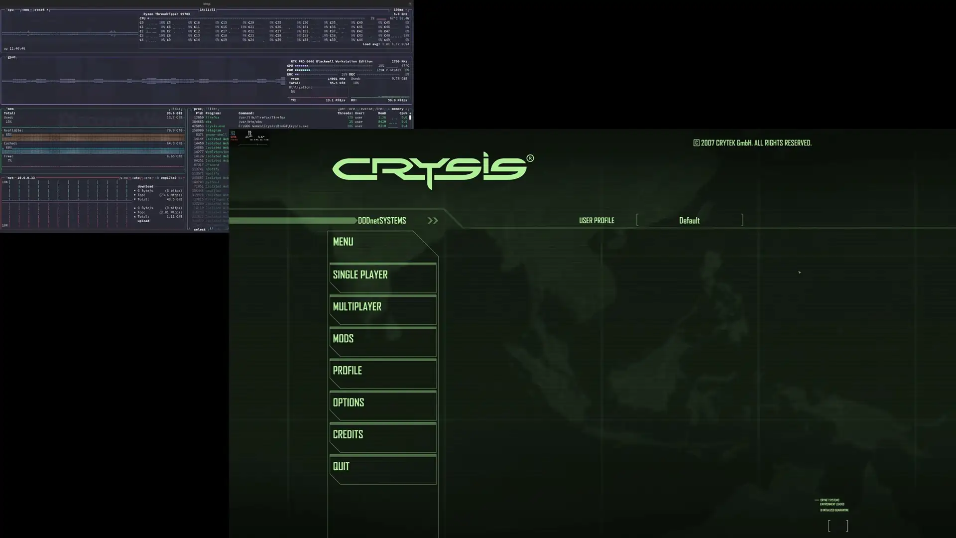 Crysis запустили на RTX Pro 6000 под Linux