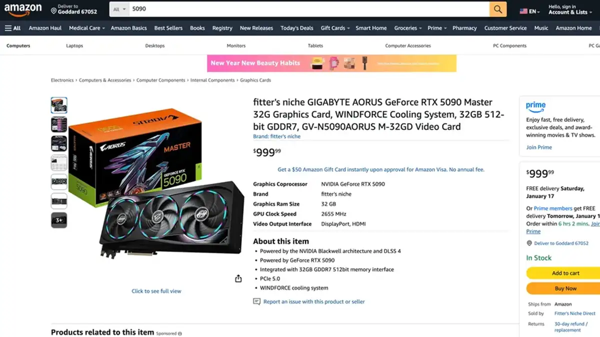 Афера на Amazon: RTX 5090 за $999