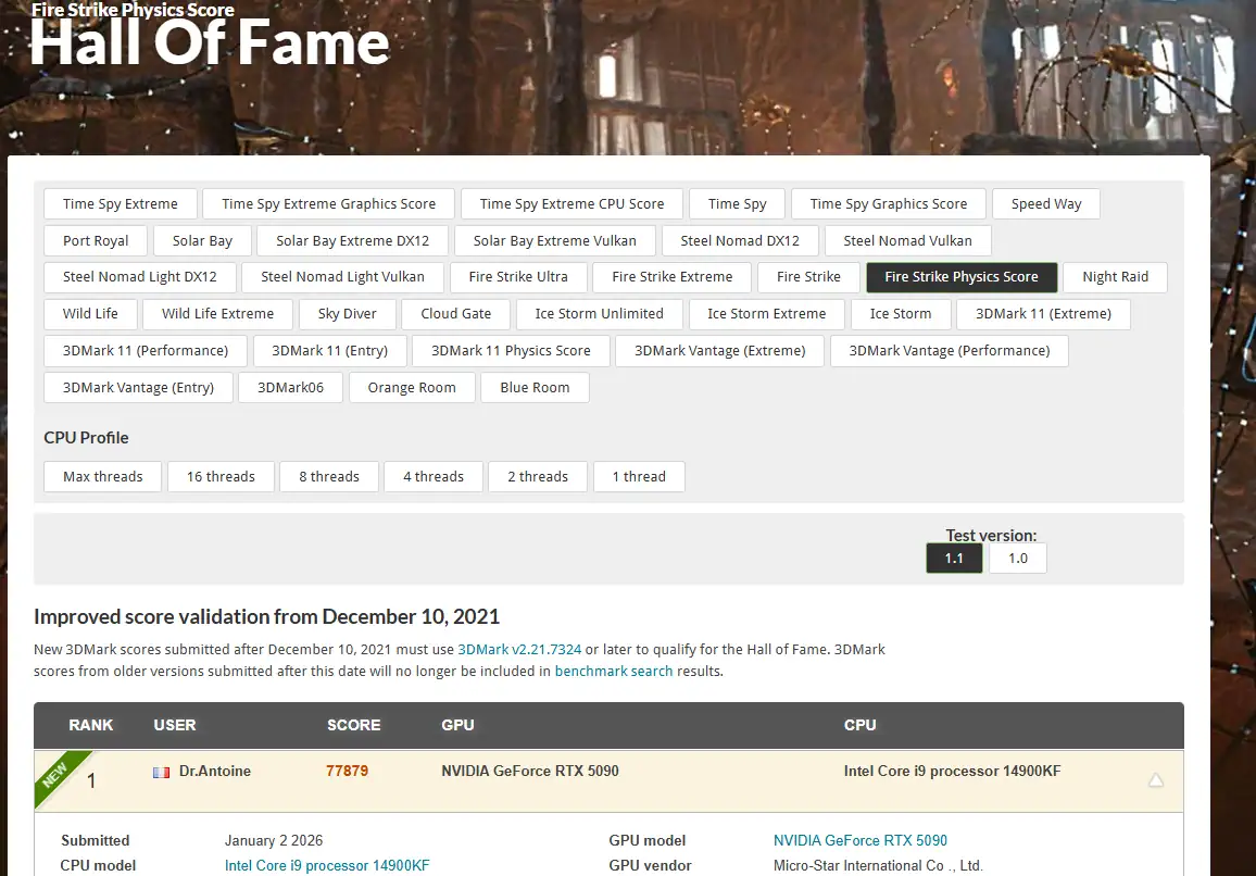 3Dmark Fire Strike Physics gamegpu