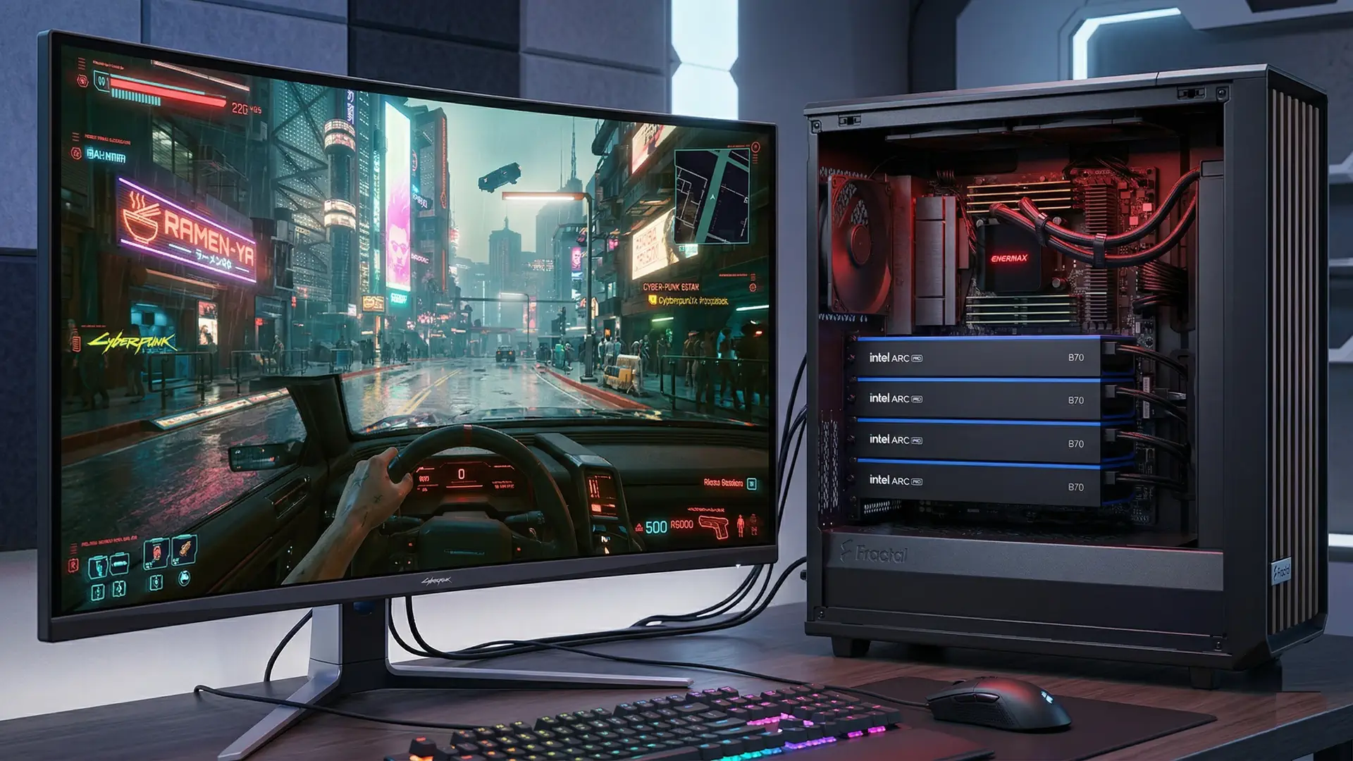 Тесты видеокарты Intel Arc Pro B70 в Cyberpunk 2077 и других играх