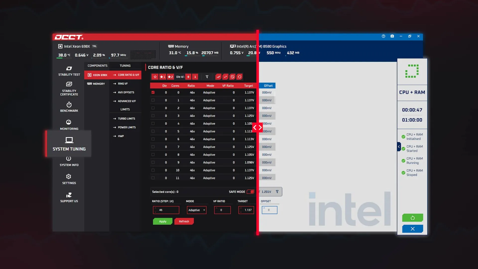В утилите OCCT v16 появился инструмент для настройки систем на базе Intel Granite Rapids