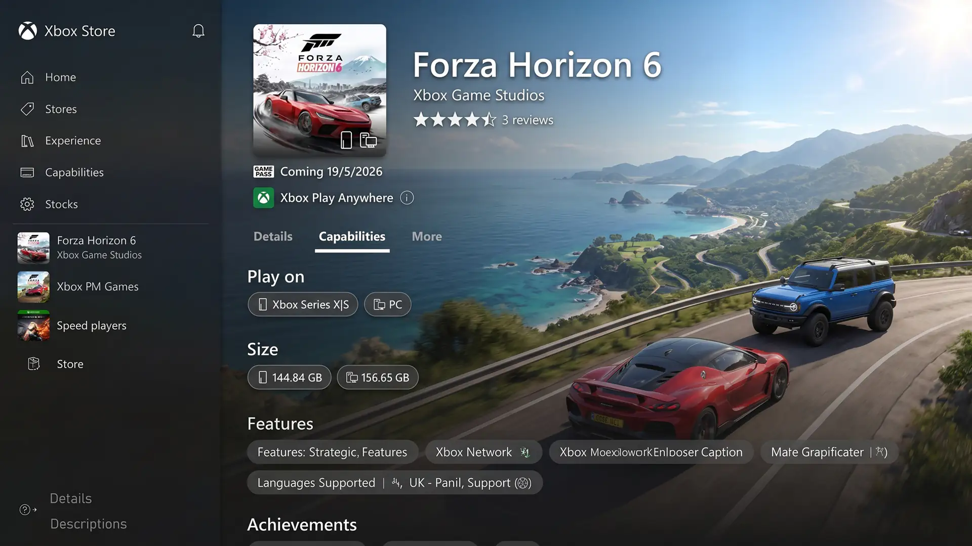 Размер файлов Forza Horizon 6 составит почти 160 Гб для PC