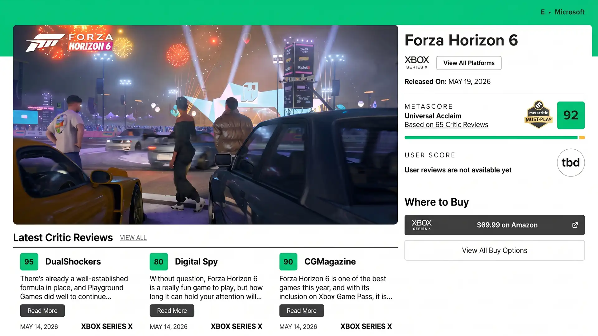 Forza Horizon 6 возглавила рейтинг лучших игр 2026 года на Metacritic