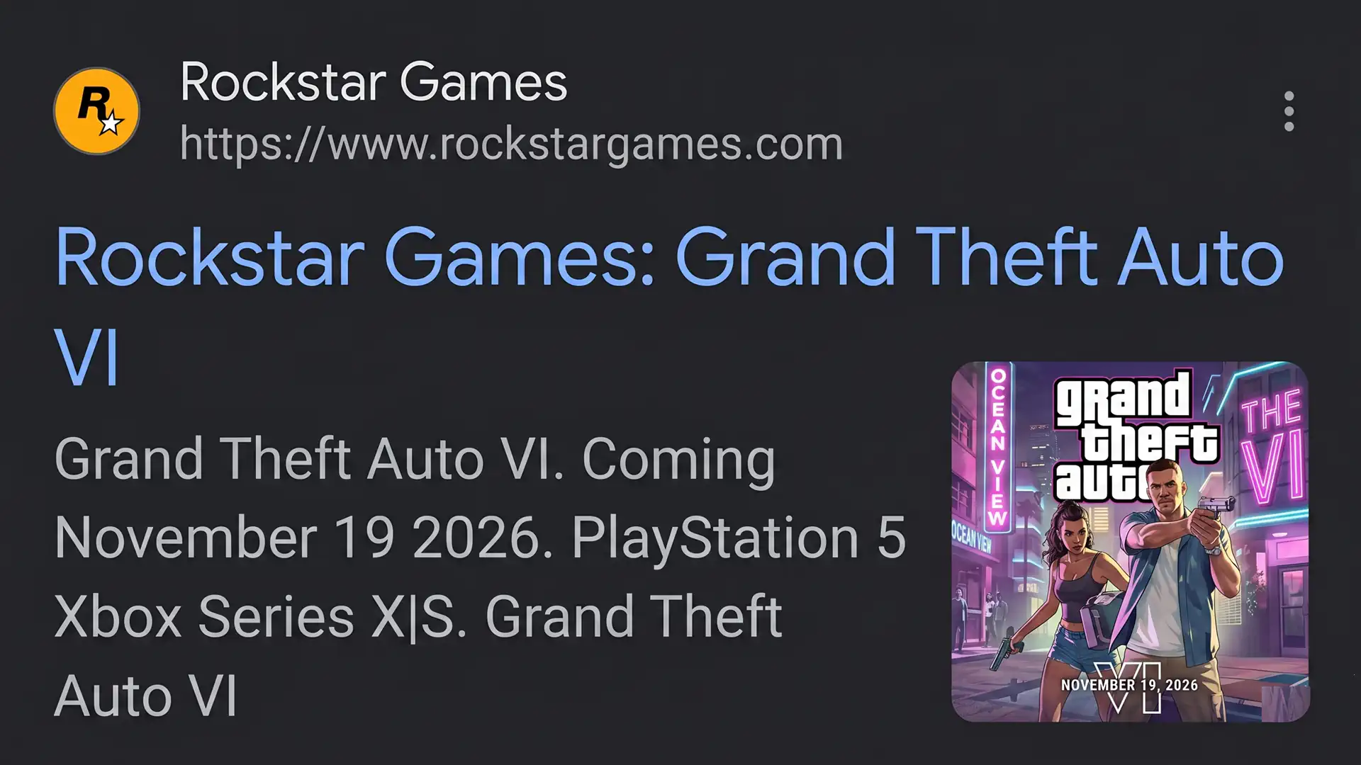 Rockstar Games обновила заголовок страницы Grand Theft Auto VI