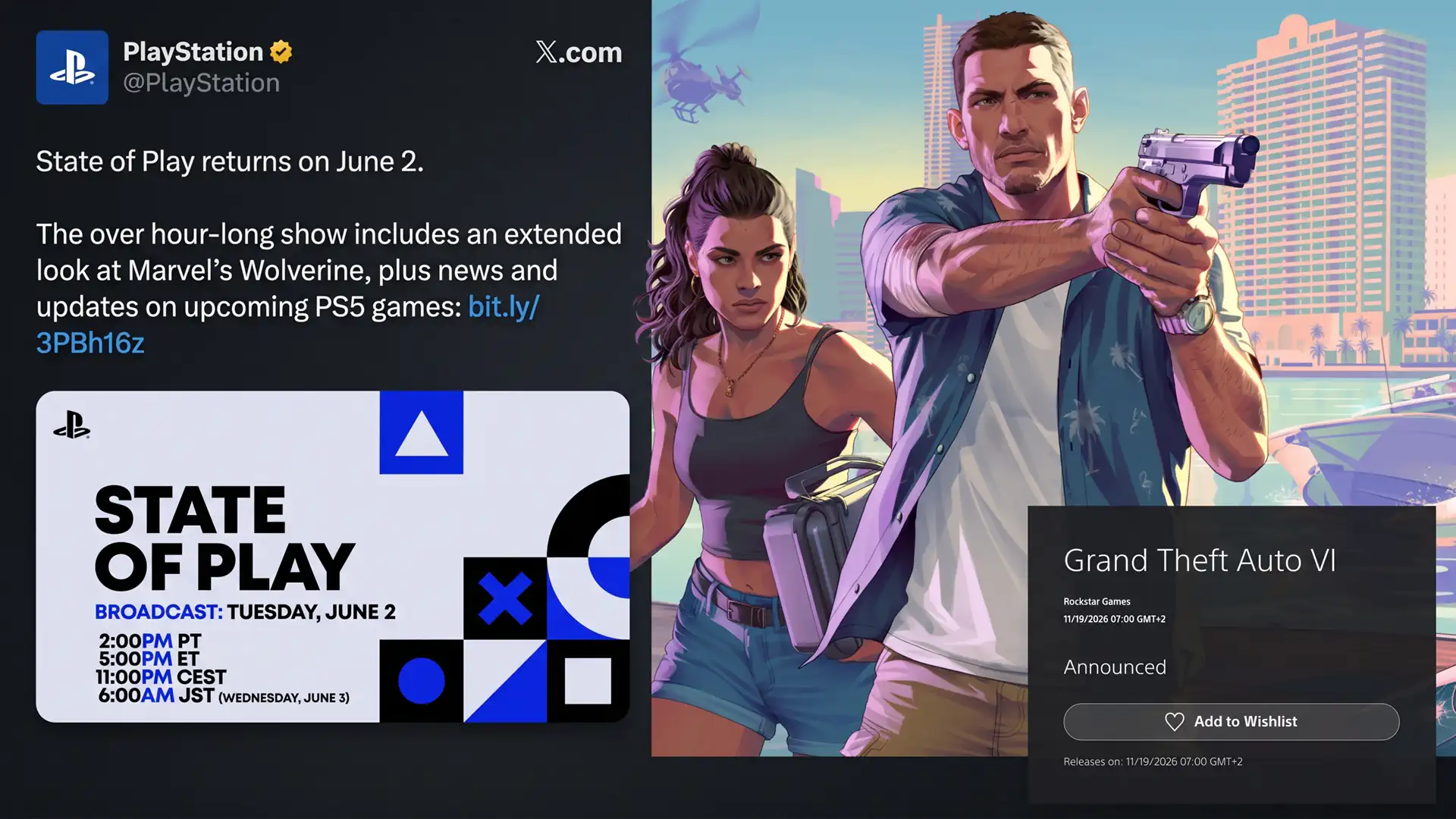 Игроки ожидают новости о GTA 6 на грядущей State of Play 2 июня