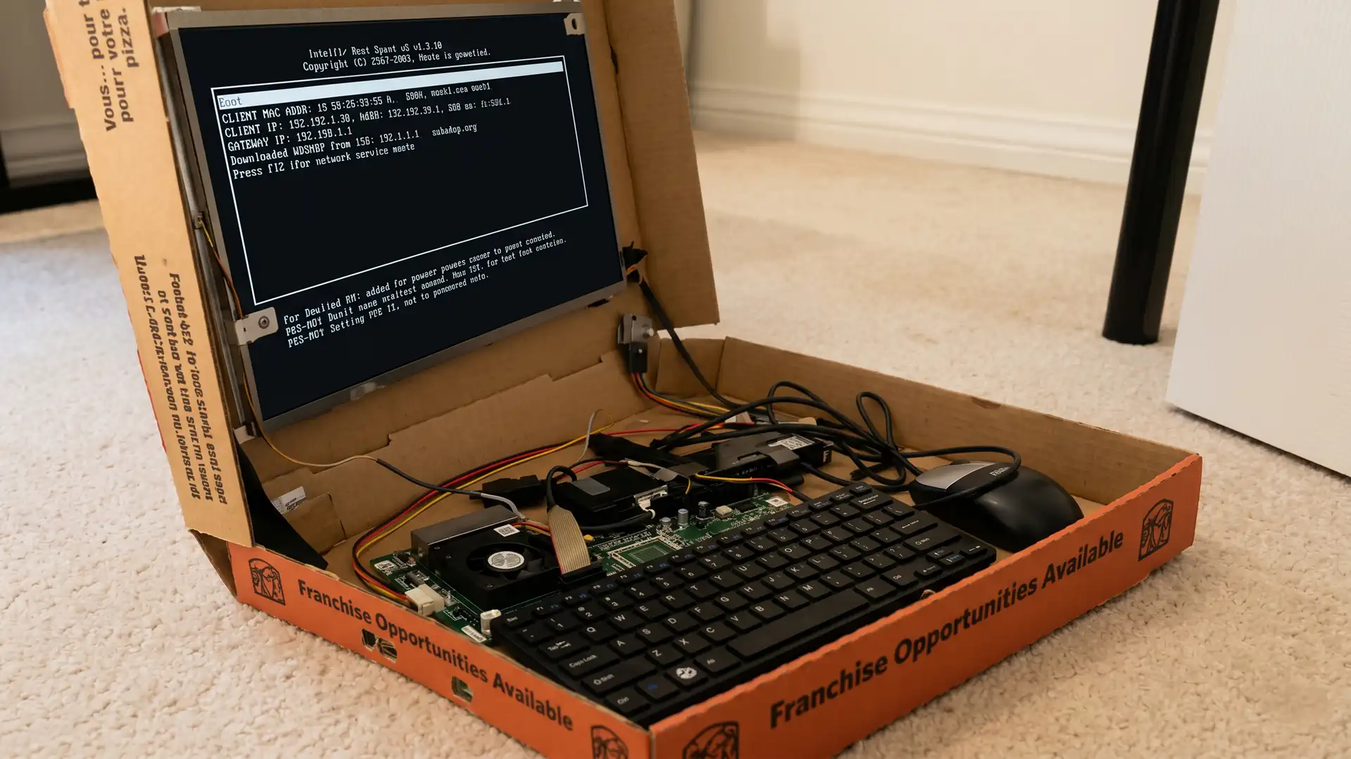 Пользователь собрал компьютер для Linux в коробке из под пиццы