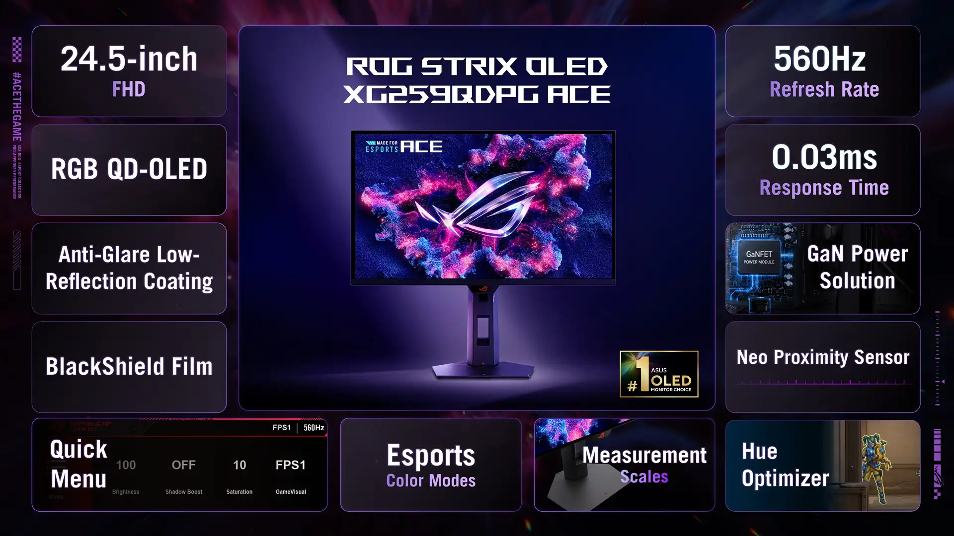 ROG Strix OLED XG259QDPG Ace RGB QD OLED 560Hz one pager gpu