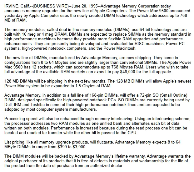 a press release from 1995 you could get one gigabyte of ram v0 xlt2gts1m7lh1