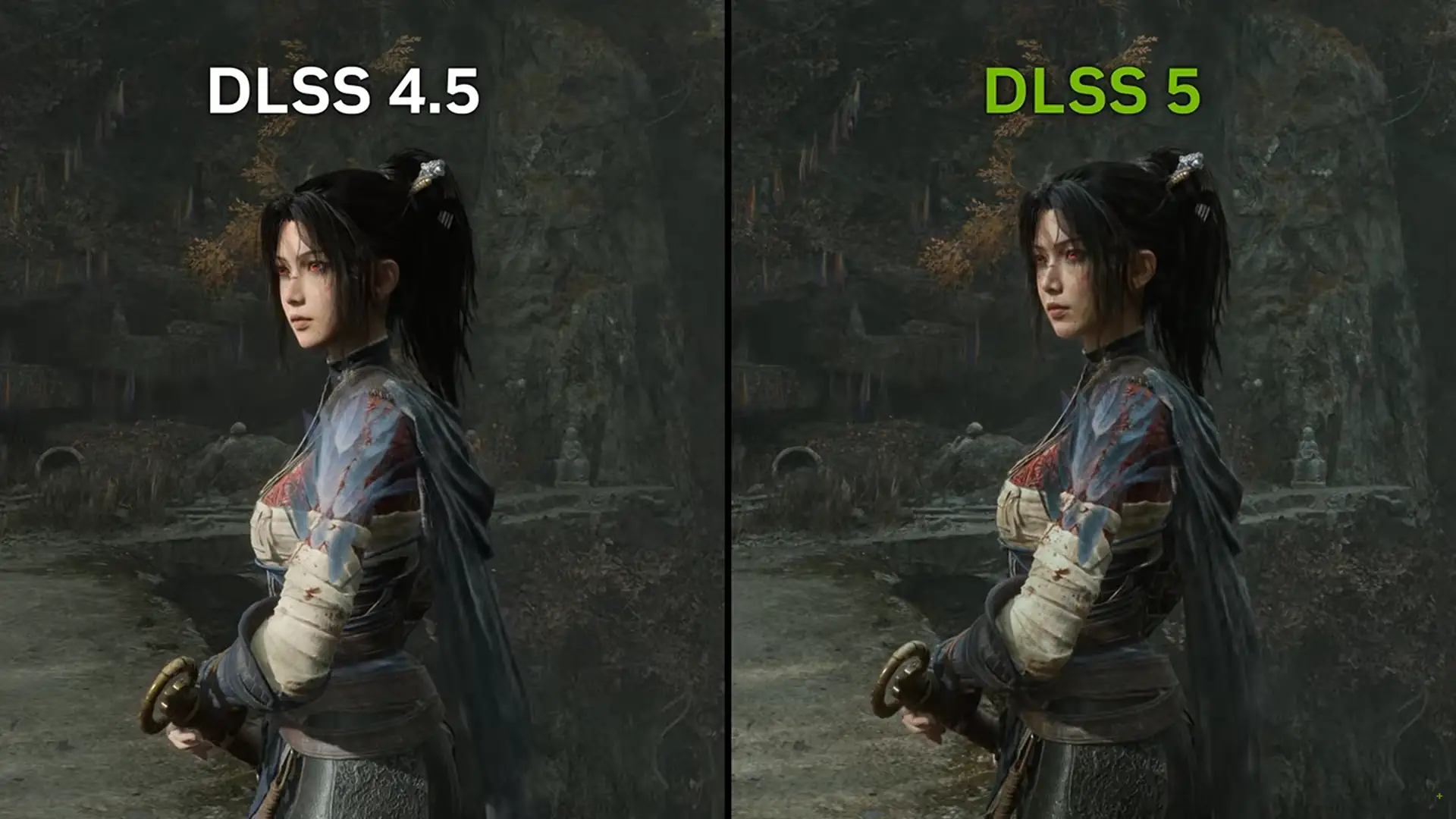 Сравнение качества графики DLSS 5 Neural Rendering и DLSS 4.5 в Wuchang Fallen Feathers