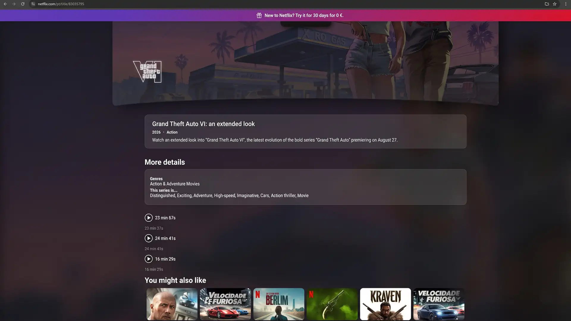 На Netflix утекли хронометражи трех роликов GTA 6 общей длительностью более часа