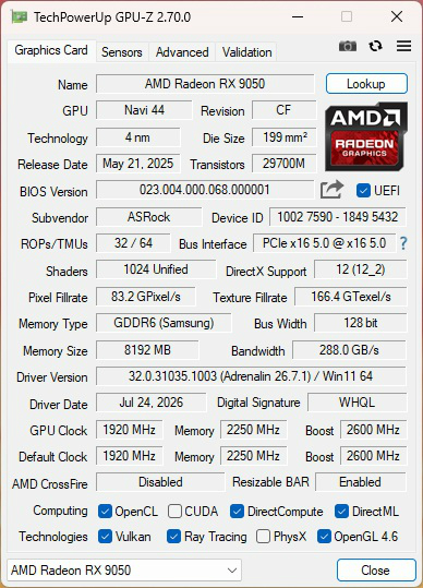 radeon rx 9050 101 gpuz