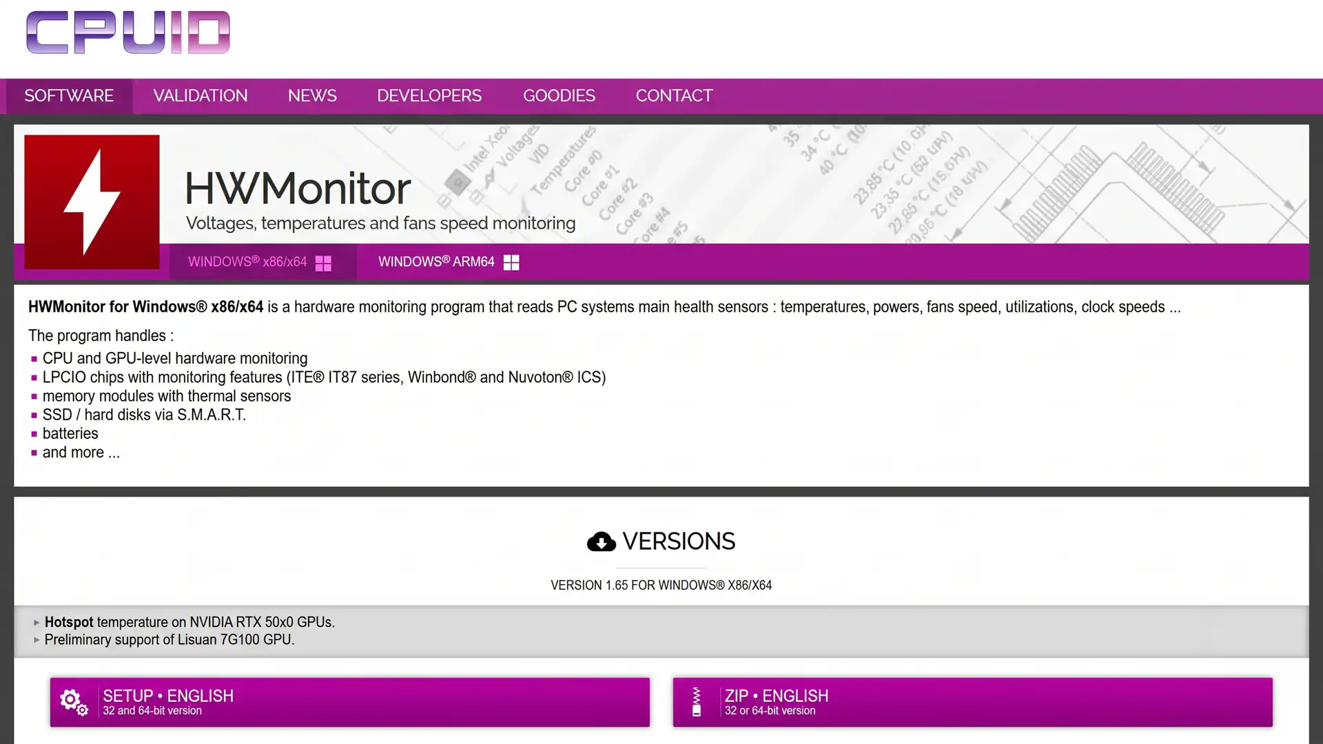 HWMonitor 1.65 получила поддержку датчиков Hotspot видеокарт RTX 50