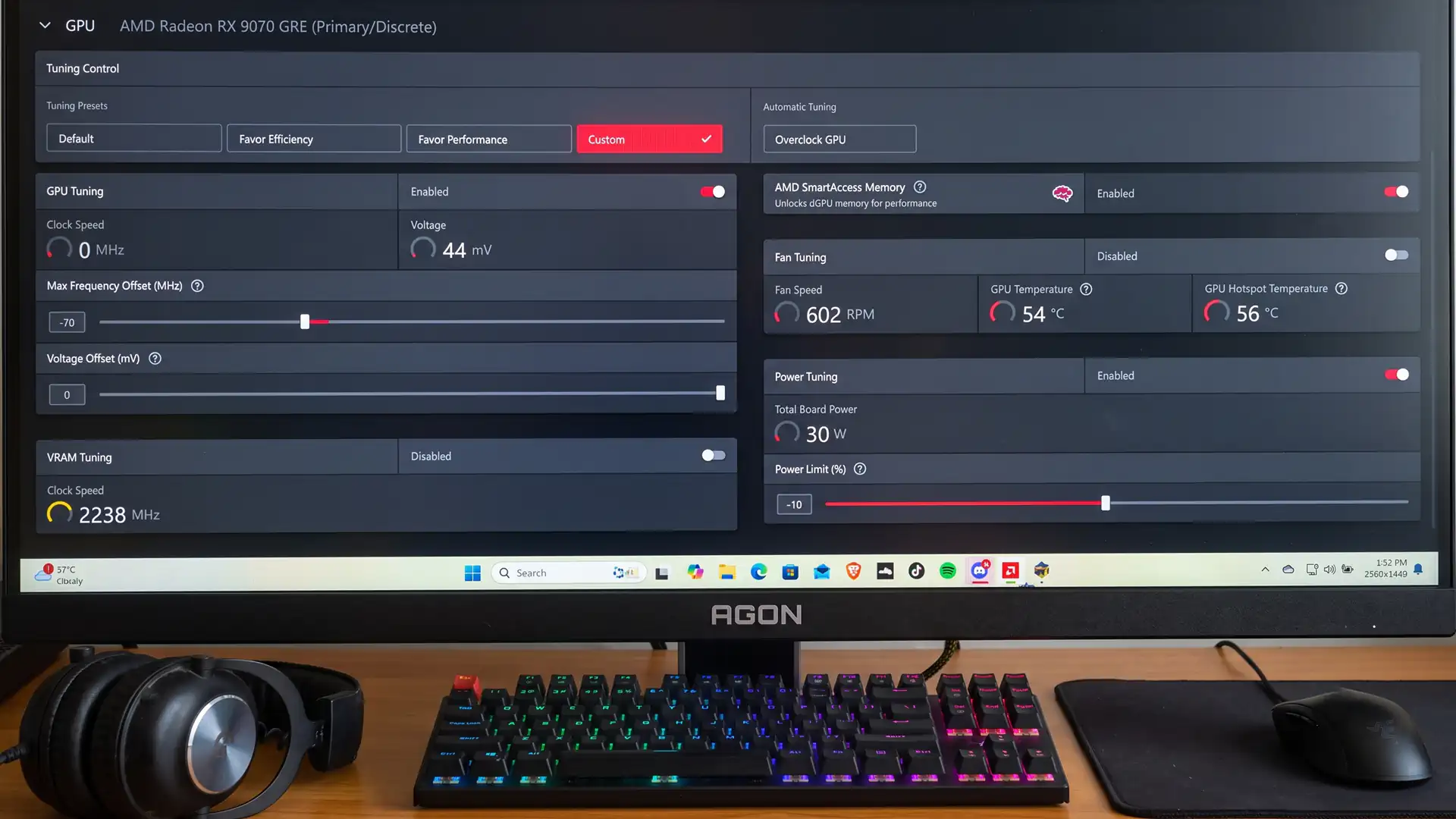 Влияние андервольтинга на температурный режим и производительность Radeon RX 9070 GRE