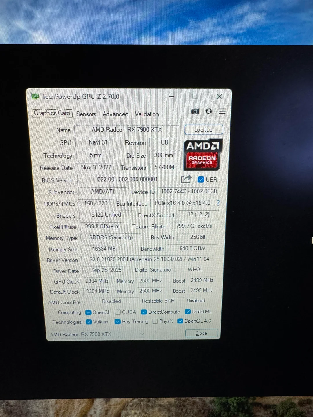 engineering sample prototype rx 7900 xtx v0 ecnsh8cb0nah1