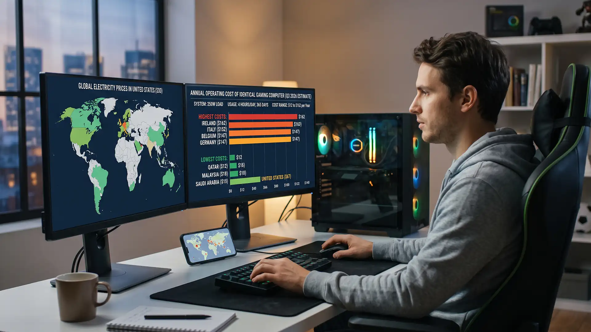The cost of operating a gaming PC varies by more than 13 times across countries.