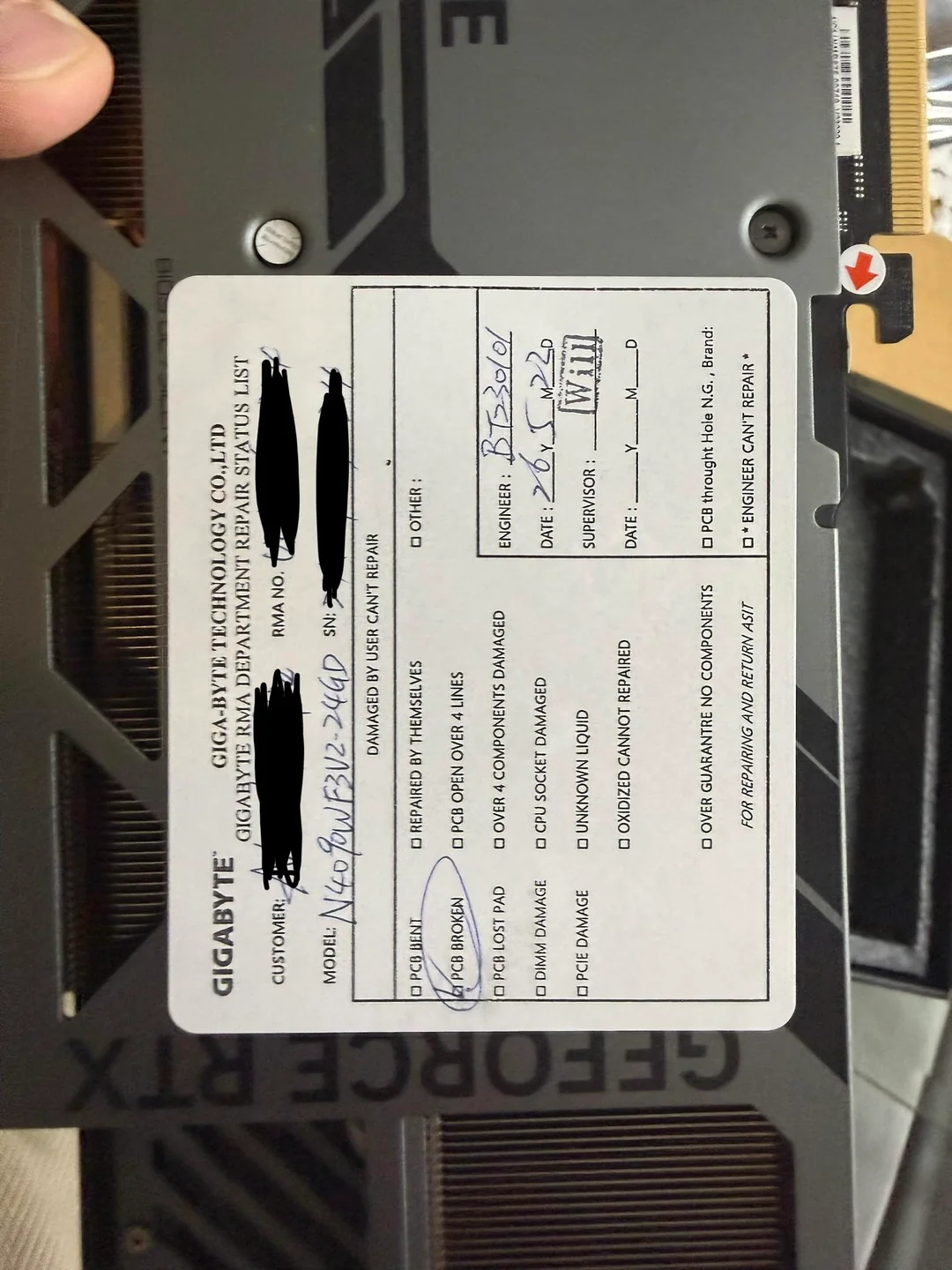 gigabyte denied my rtx 4090 warranty claim saying pcb v0 07wom32ei9fh1