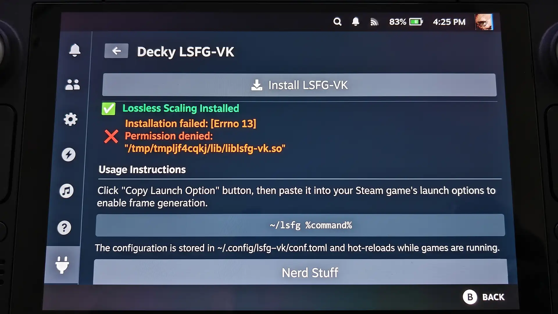 Запуск технологии генерации кадров Lossless Scaling на Armada SteamOS